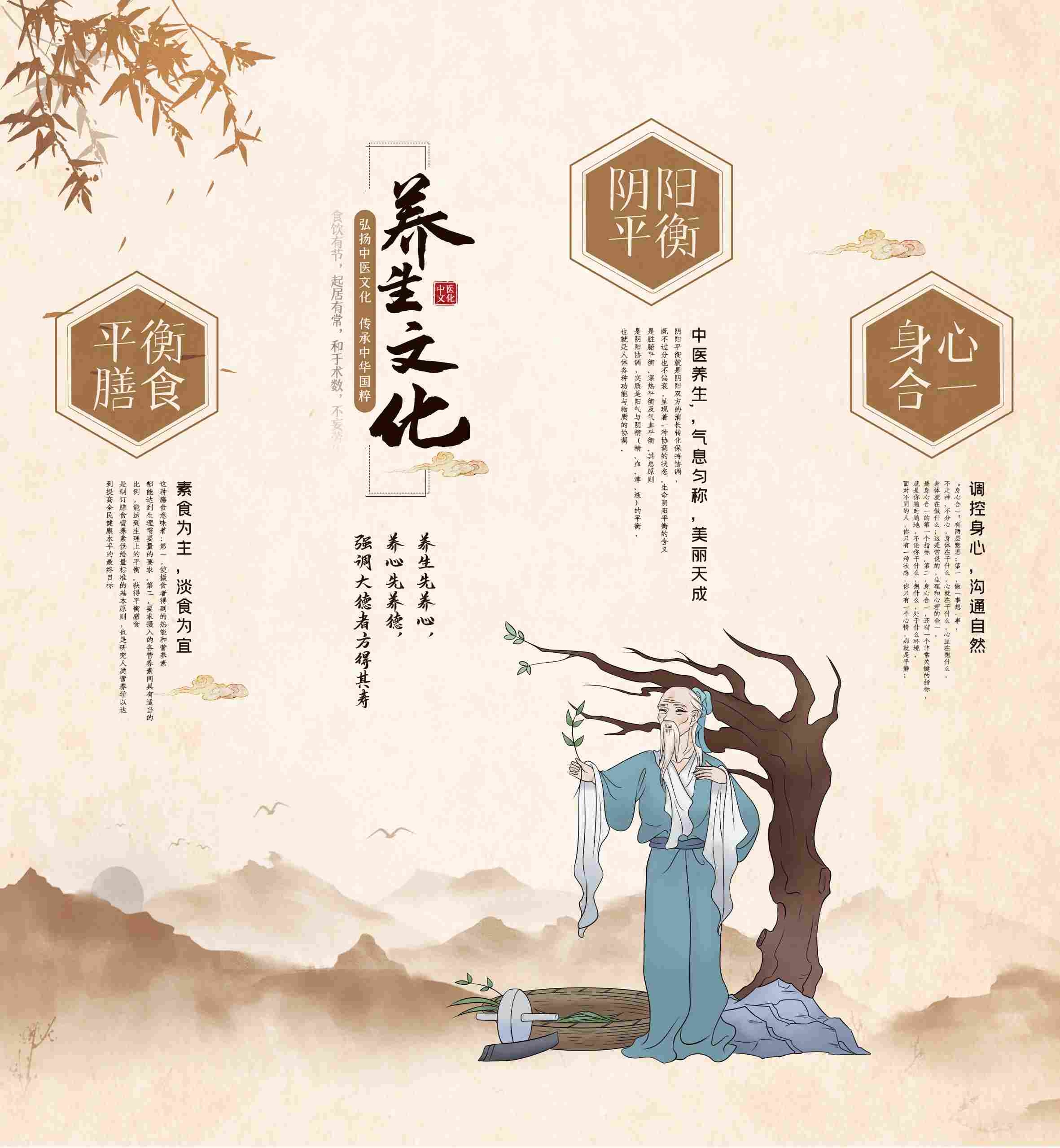 中医养生平衡膳食阴阳平衡身心合一海报