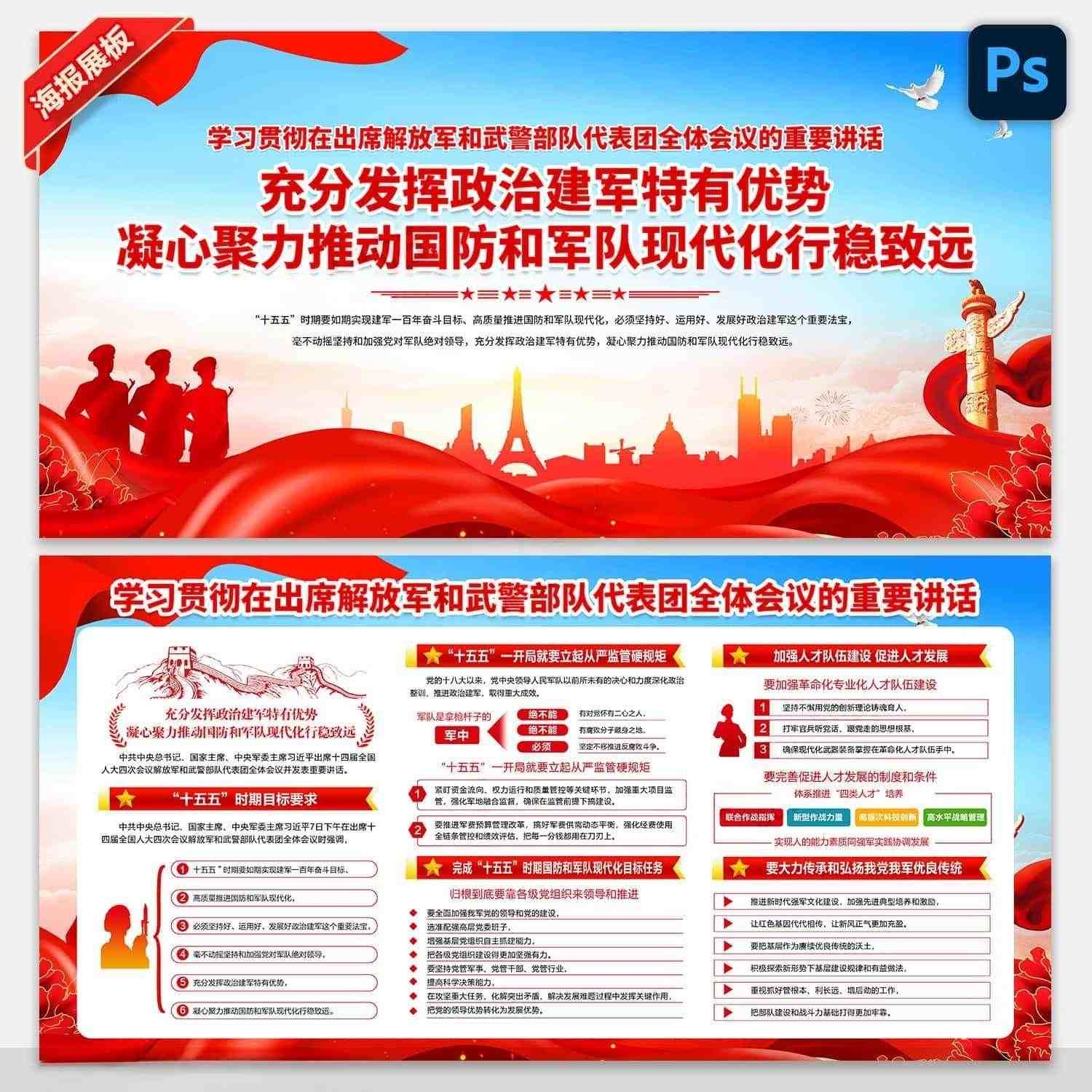 学习贯彻2026全国两会在出席解放军和武警部队代表团全体会议重要讲话展板宣传栏 (6)