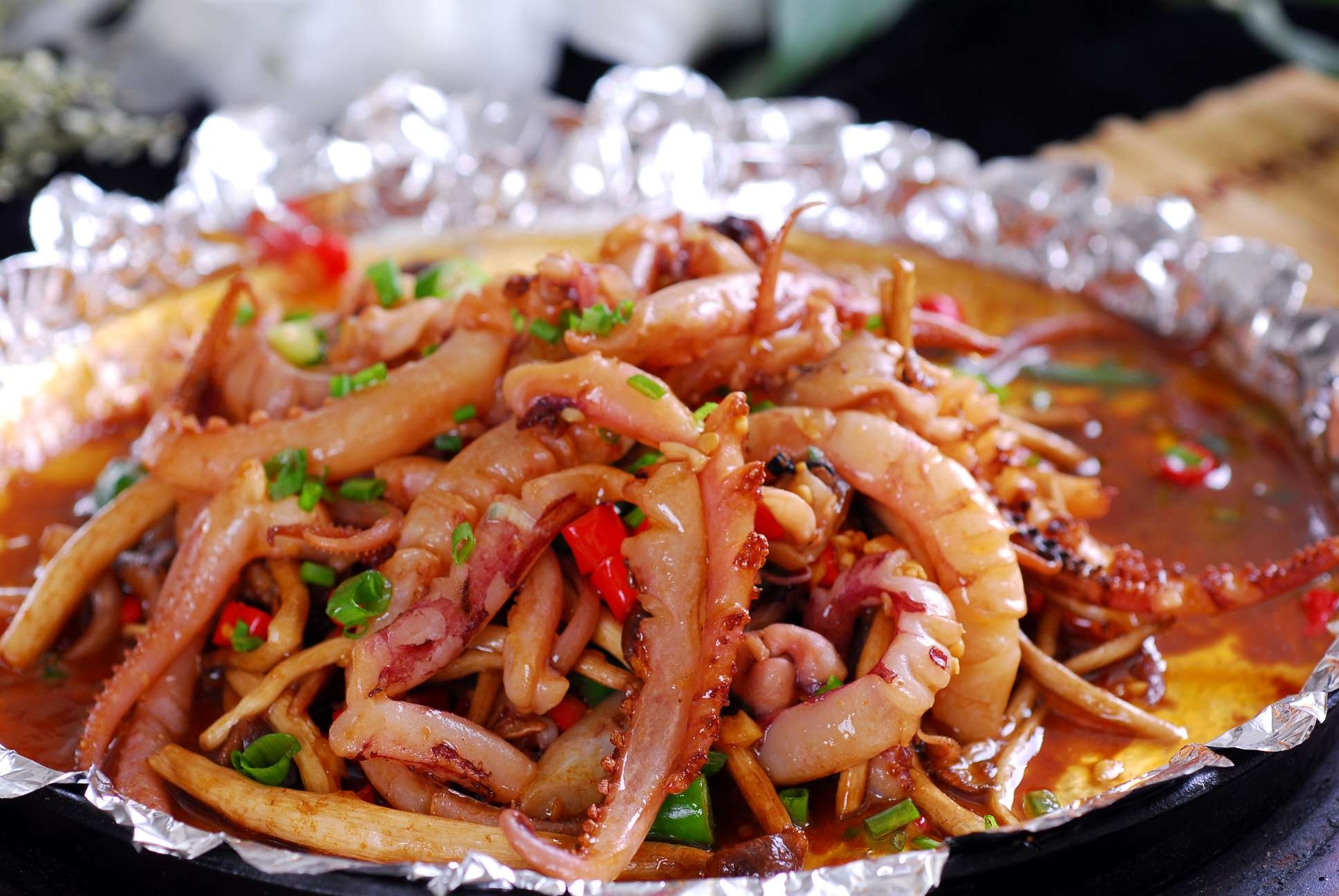 香煎鱿鱼须高清图片