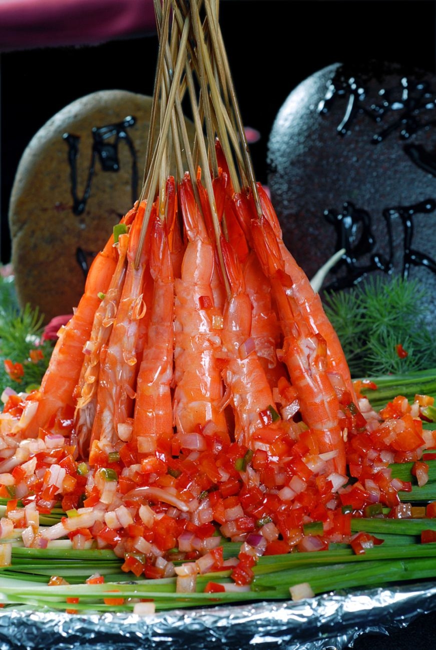 餐饮美食川菜河滩烤虾高清图片
