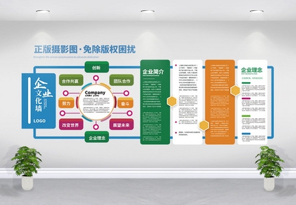 精品蓝色大气企业文化墙设计