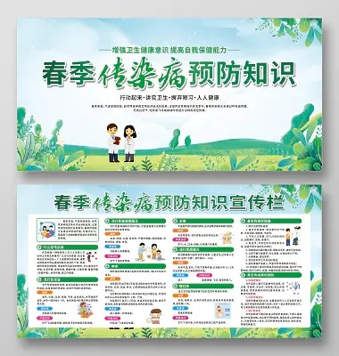 绿色卡通春季传染病预防知识宣传栏春季传染病宣传栏CDR