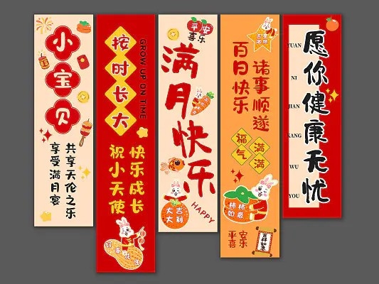 红色喜庆满月快乐宝宝满月宴挂布吊幔条幅美陈