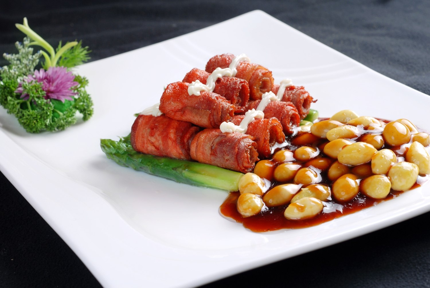 餐饮美食川菜热菜露笋培根卷高清图片651