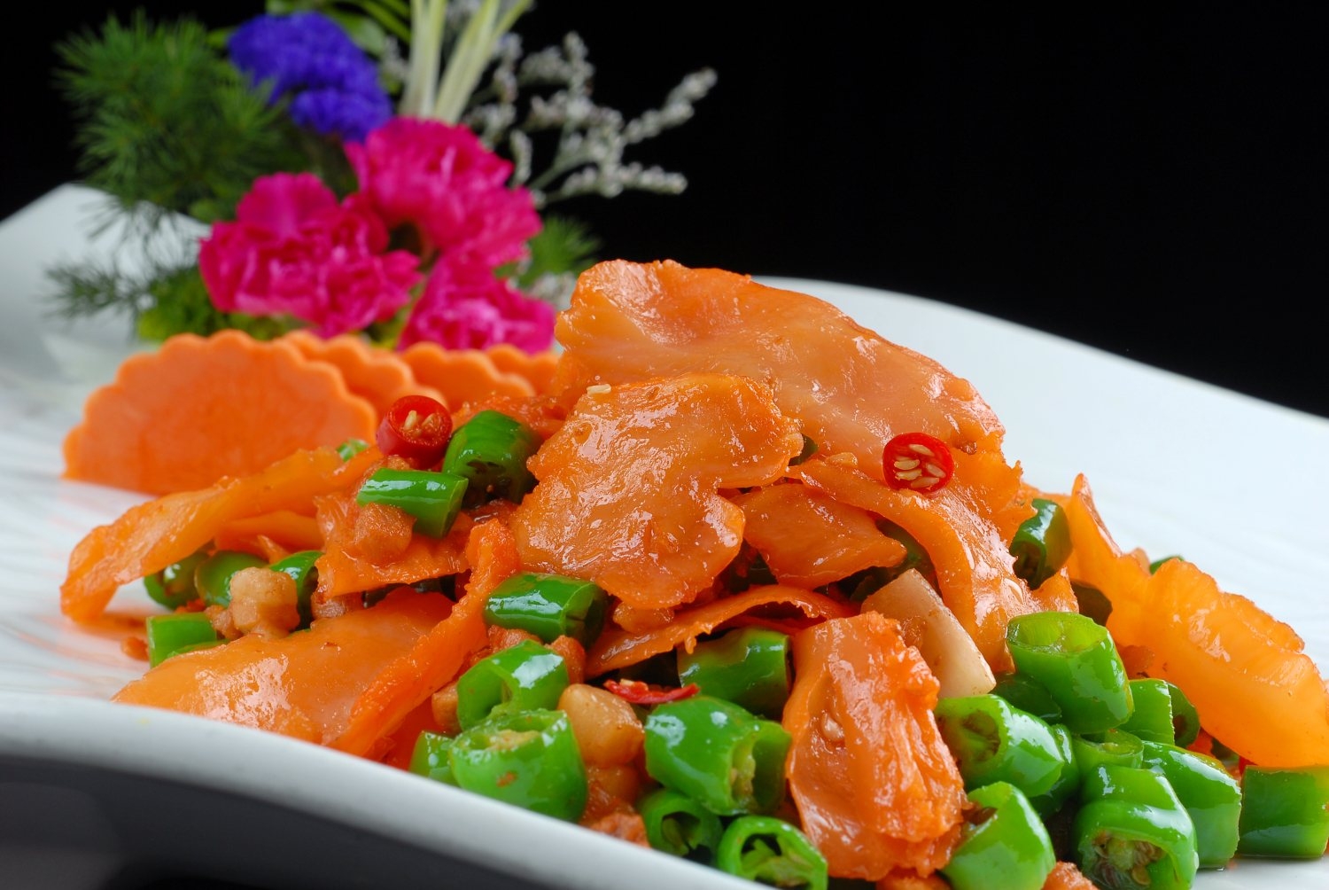 高清图片餐饮美食川菜青椒肉碎鲨鱼唇调暗降红高清图片614