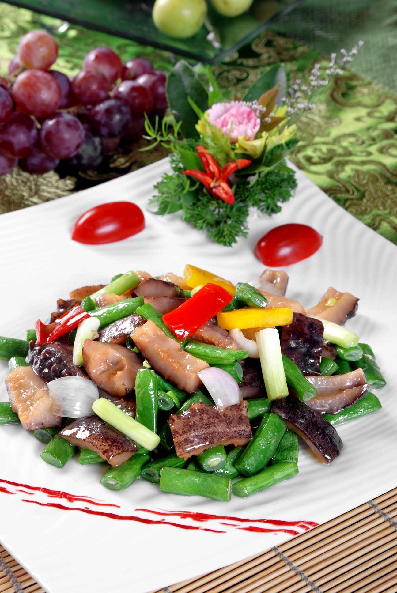 餐饮美食四季豆爆海参宣传图片灯箱