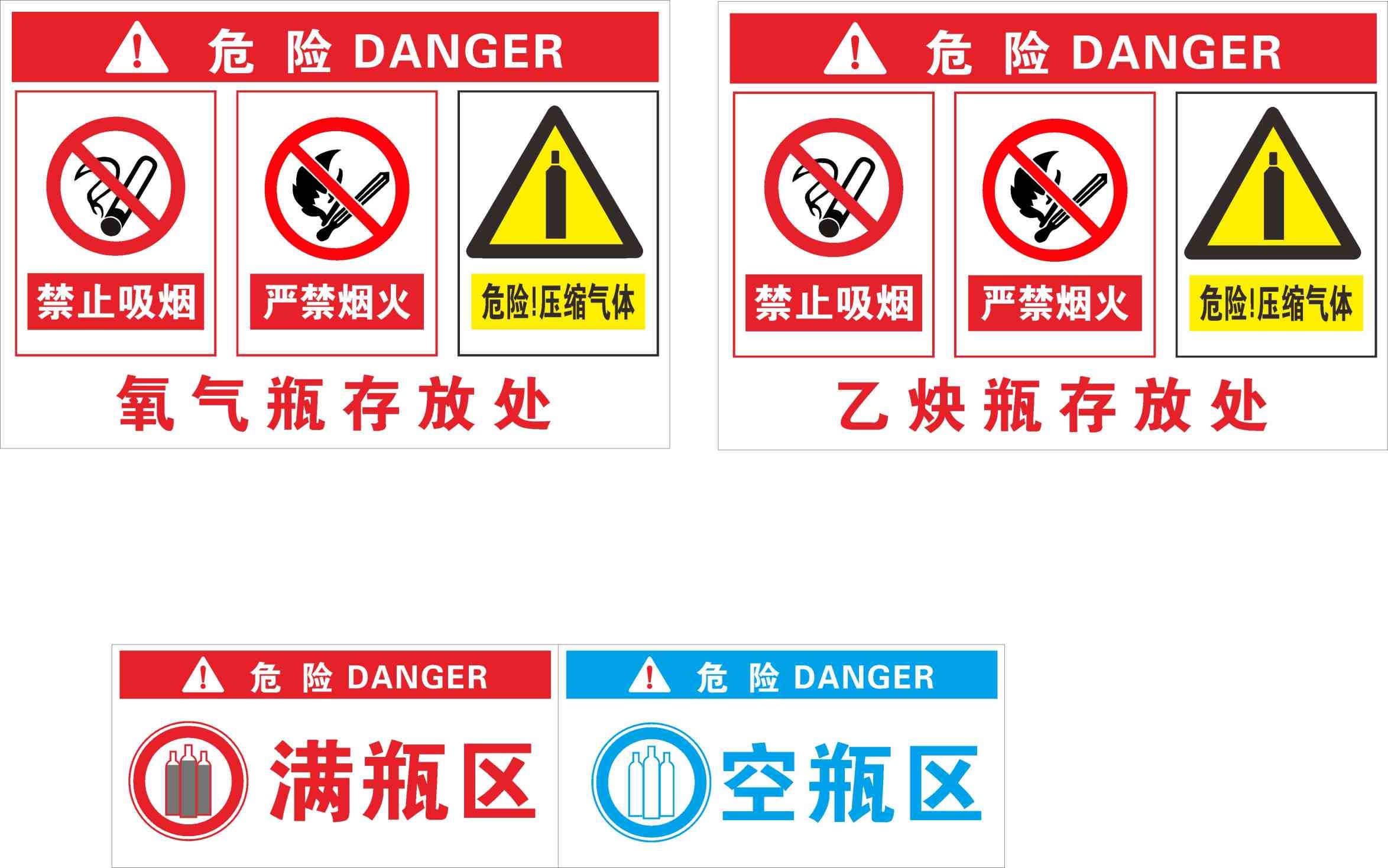 安全标识化学药物氧气瓶乙炔瓶警示牌