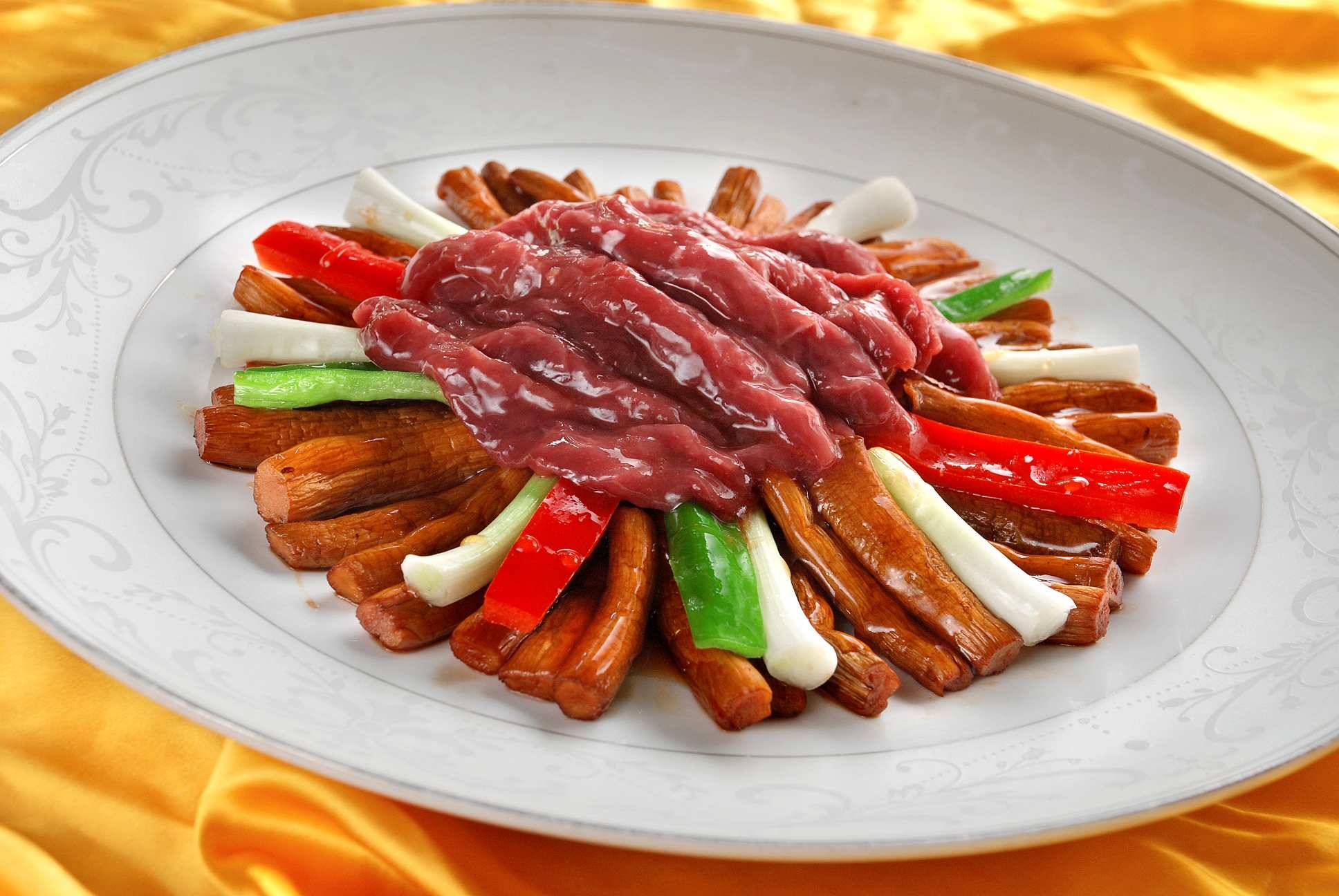 高清图片餐饮美食川菜茶树菇炒牛柳高清图片