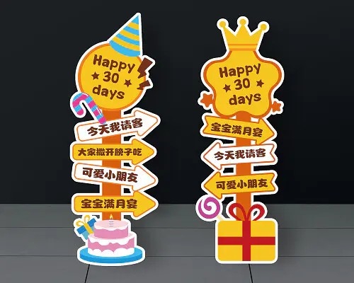 宝宝百岁宴路牌指引牌满月宴路牌指引牌宝宝满月生日路牌指引牌AI