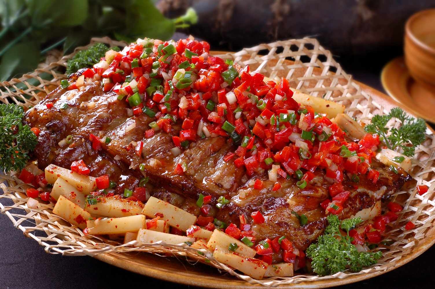 高清图片餐饮美食川菜篱笆彩虹大排高清图片