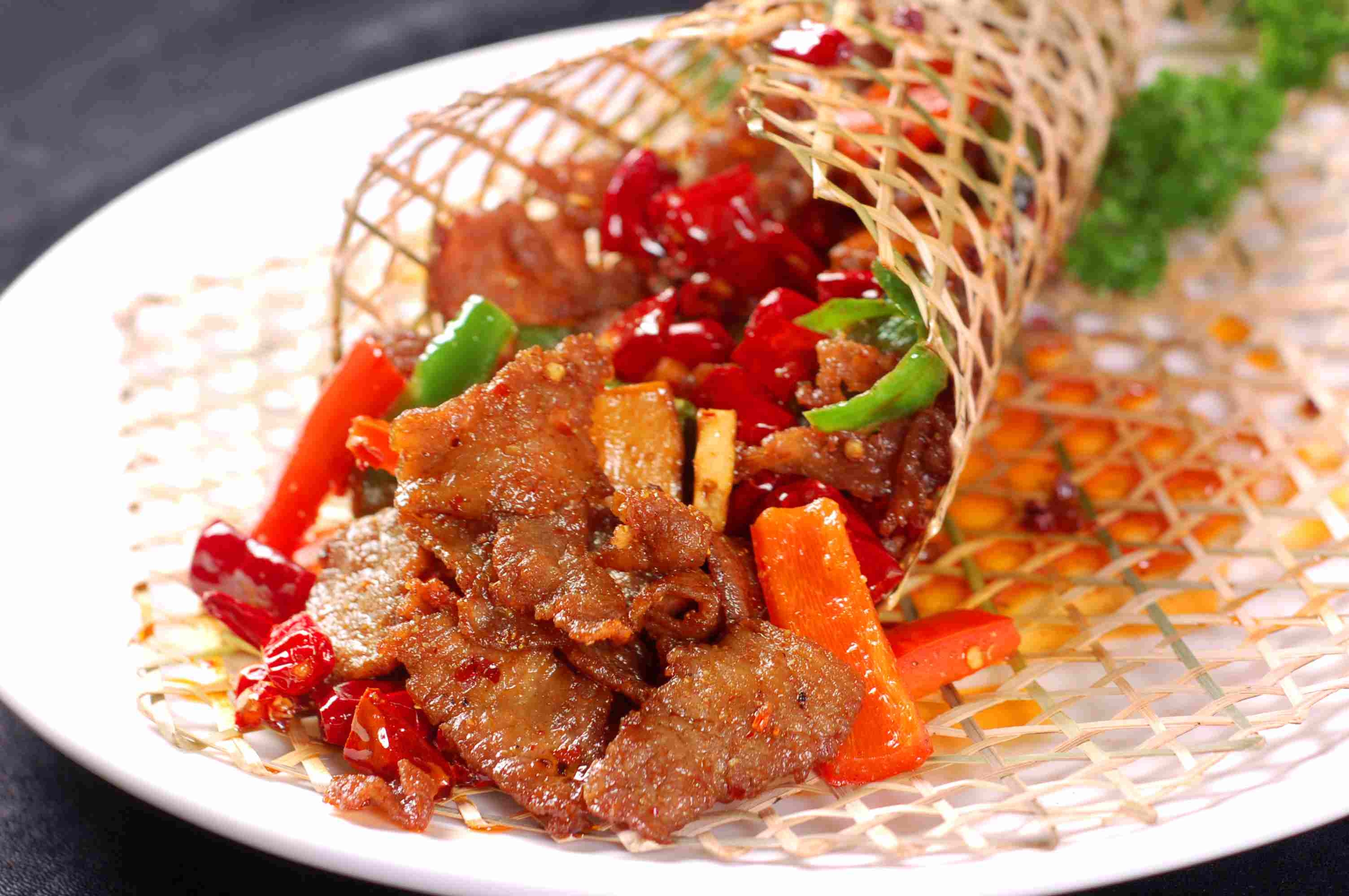 餐饮美食川菜热菜竹芭牛柳高清图片
