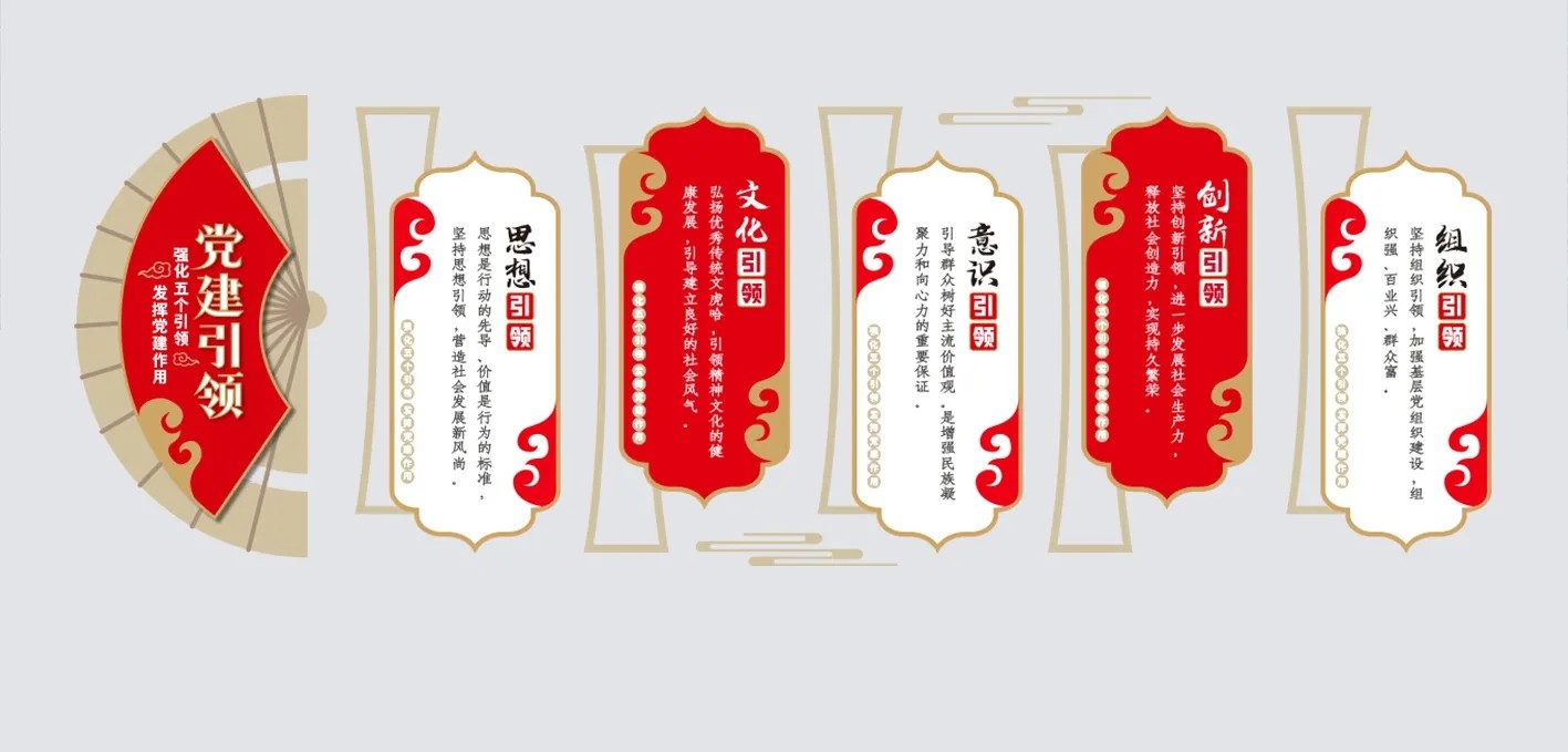 新中式党建引领五个引领社区党政机关文化墙