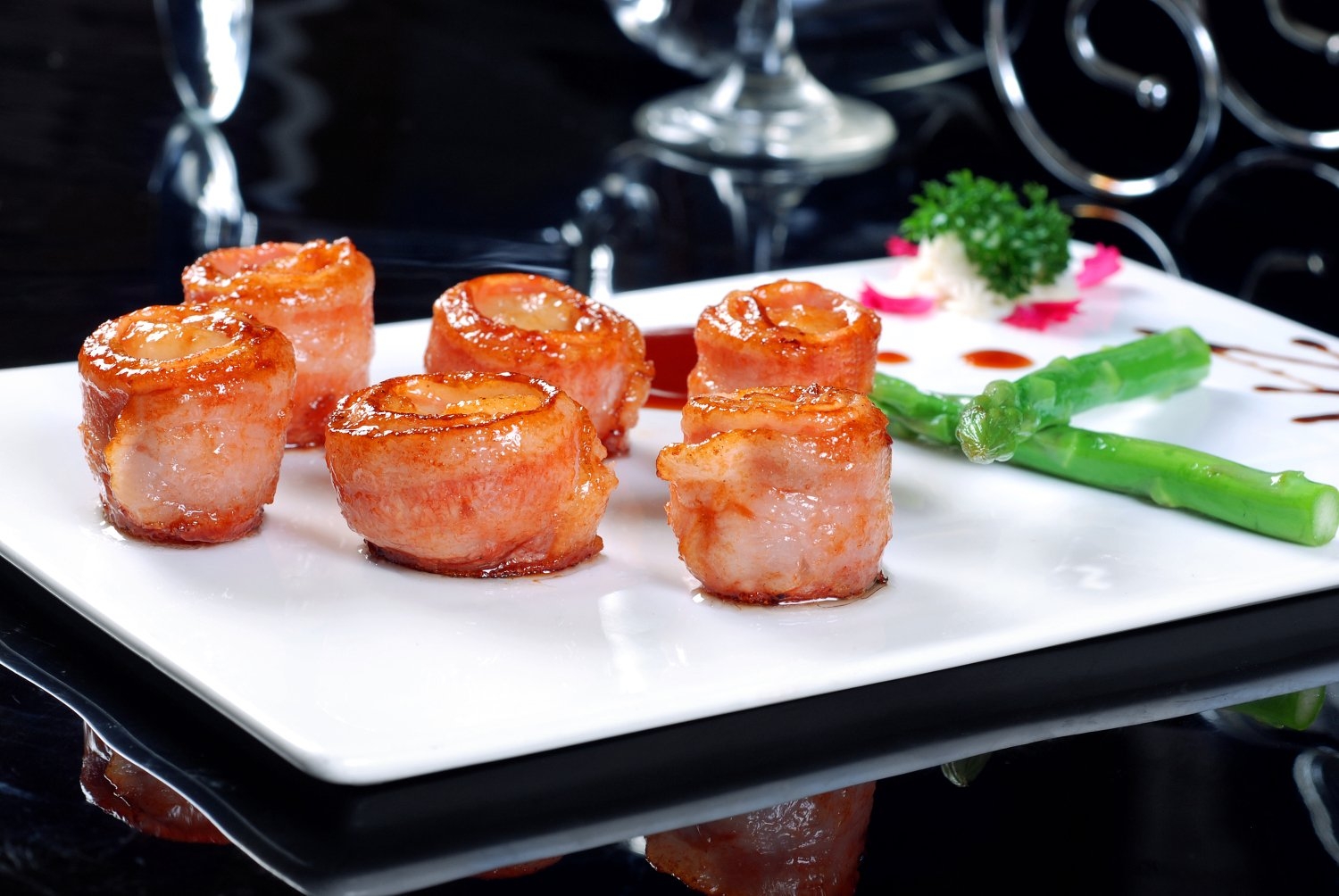 餐饮美食川菜干煎烟肉带子卷高清图片156