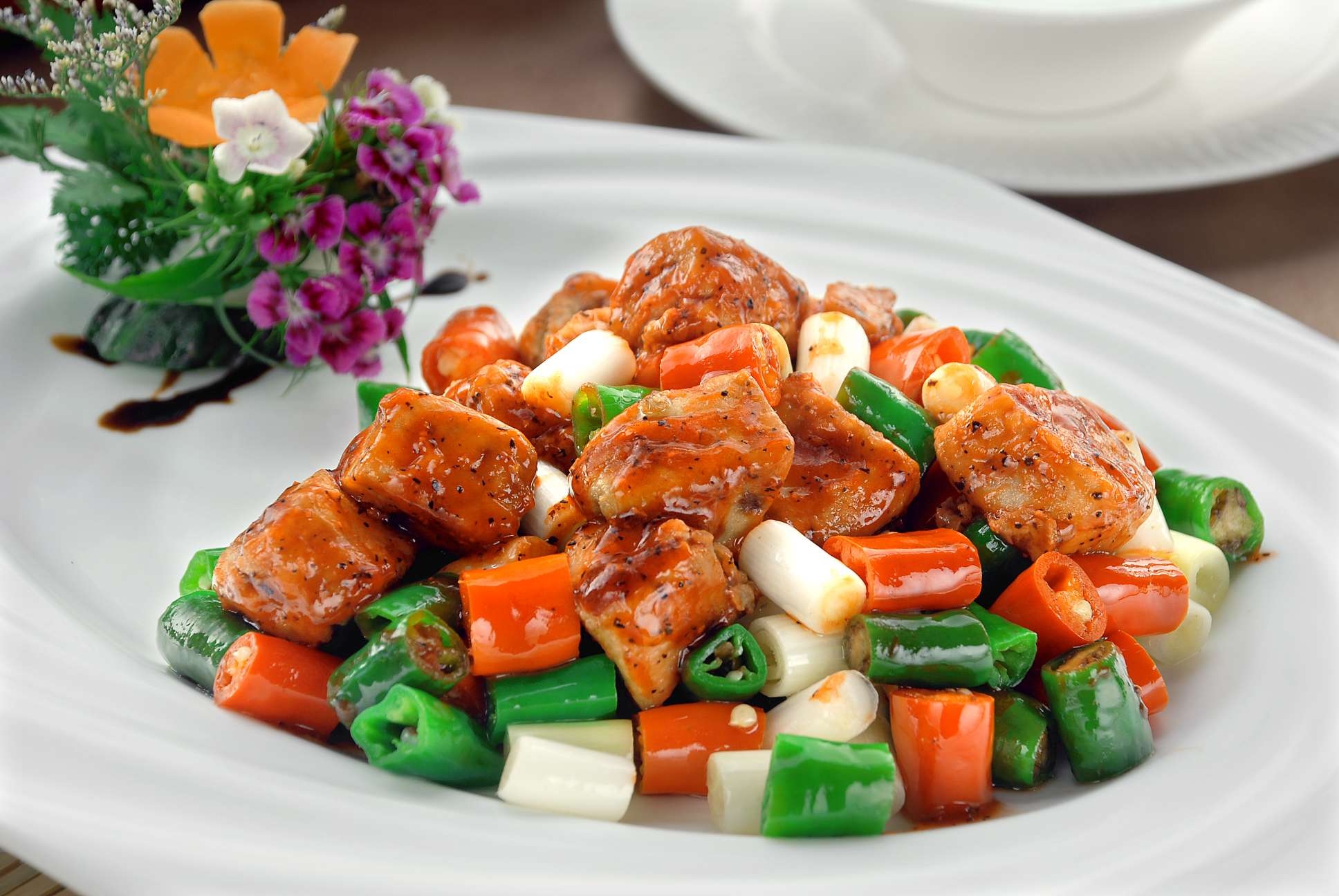 餐饮美食京葱黑椒爆鹅肝宣传图片灯箱