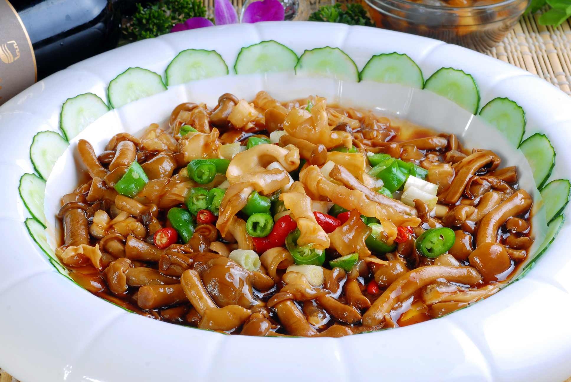 高清图片餐饮美食川菜滑菇红鱼肚高清图片