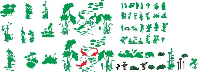 中国风清新绿色植物贴画水墨画
