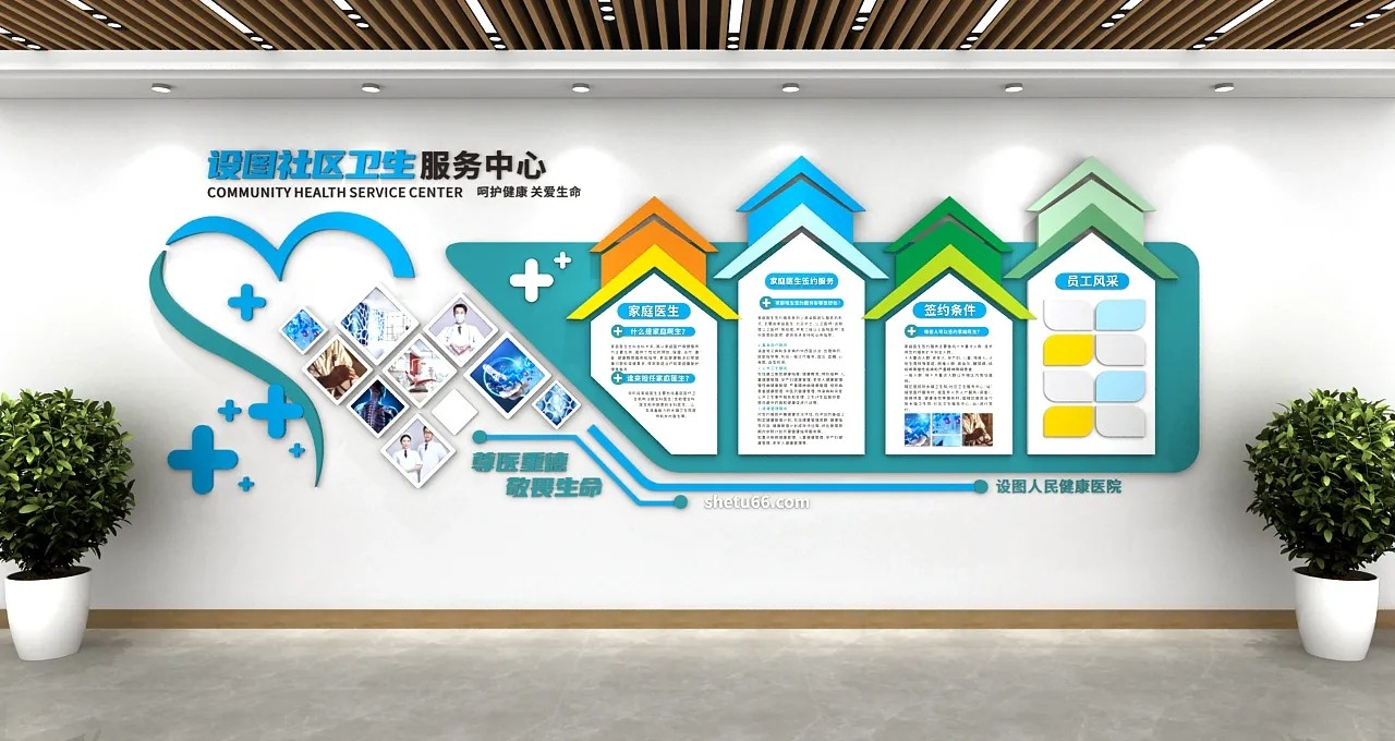 爱心蓝色智慧家医家庭医生医疗医院文化墙