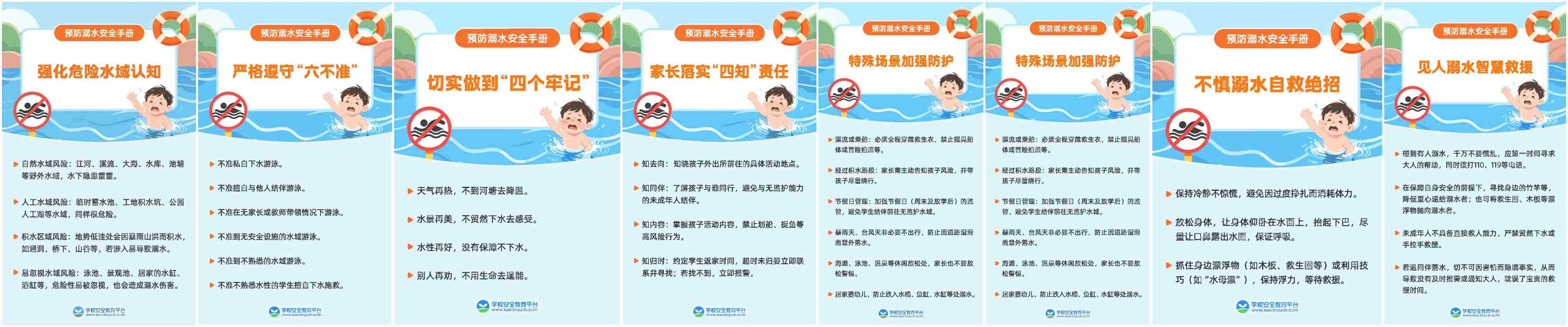 预防溺水安全手册六不准四知四牢记海报