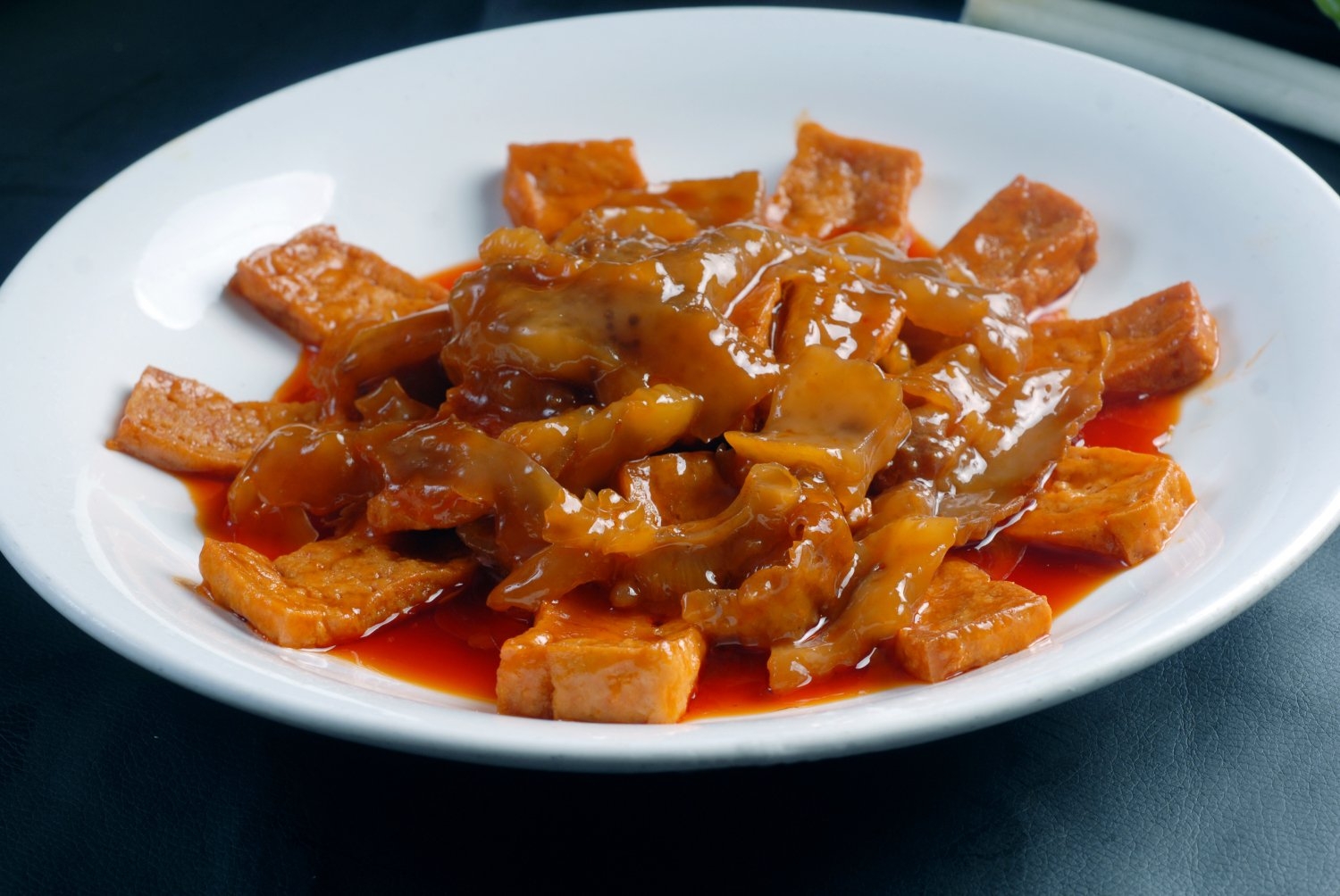 餐饮美食川菜二面黄烧海参高清图片