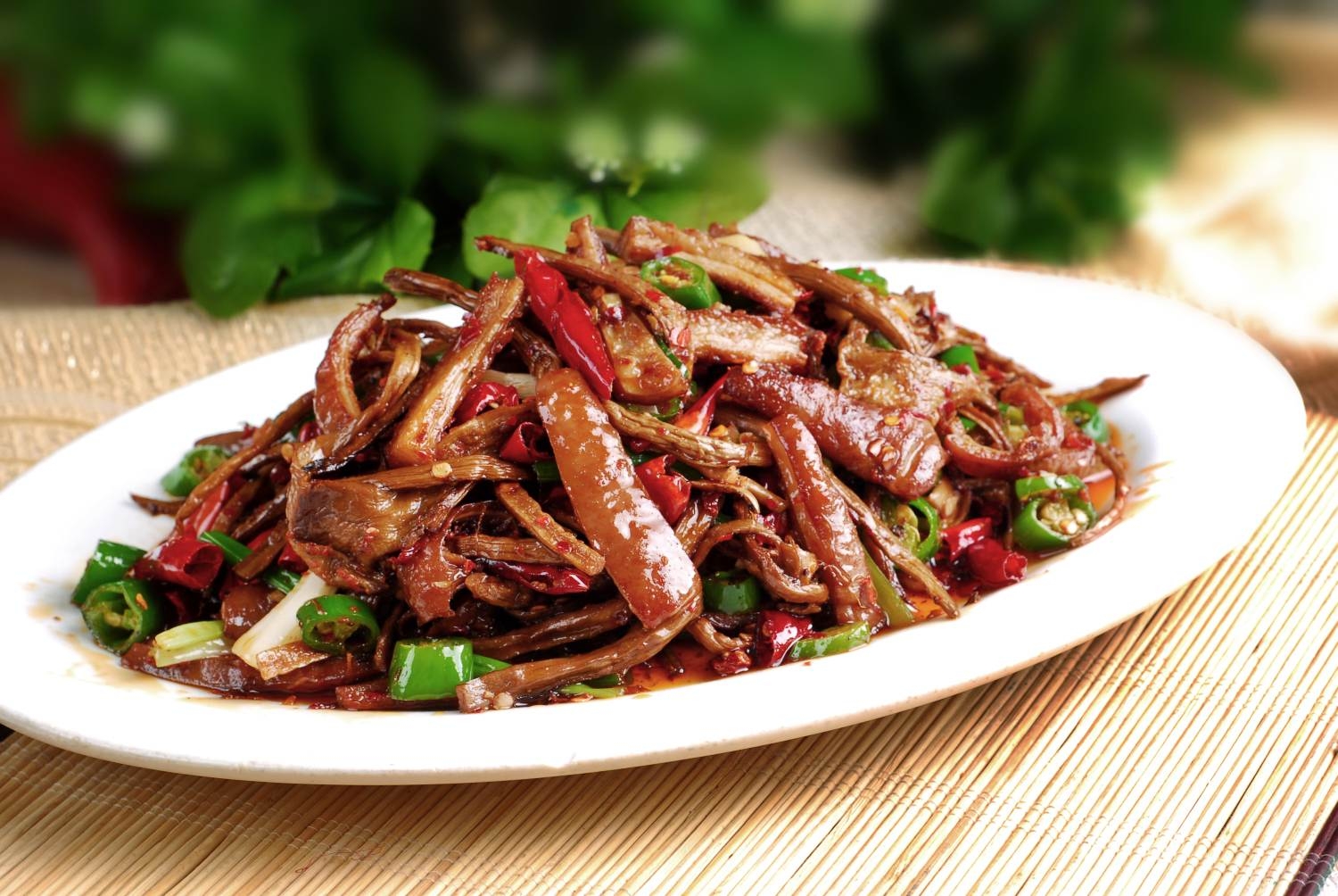 餐饮美食美味对话-茶树菇煸肥肠宣传图片灯箱