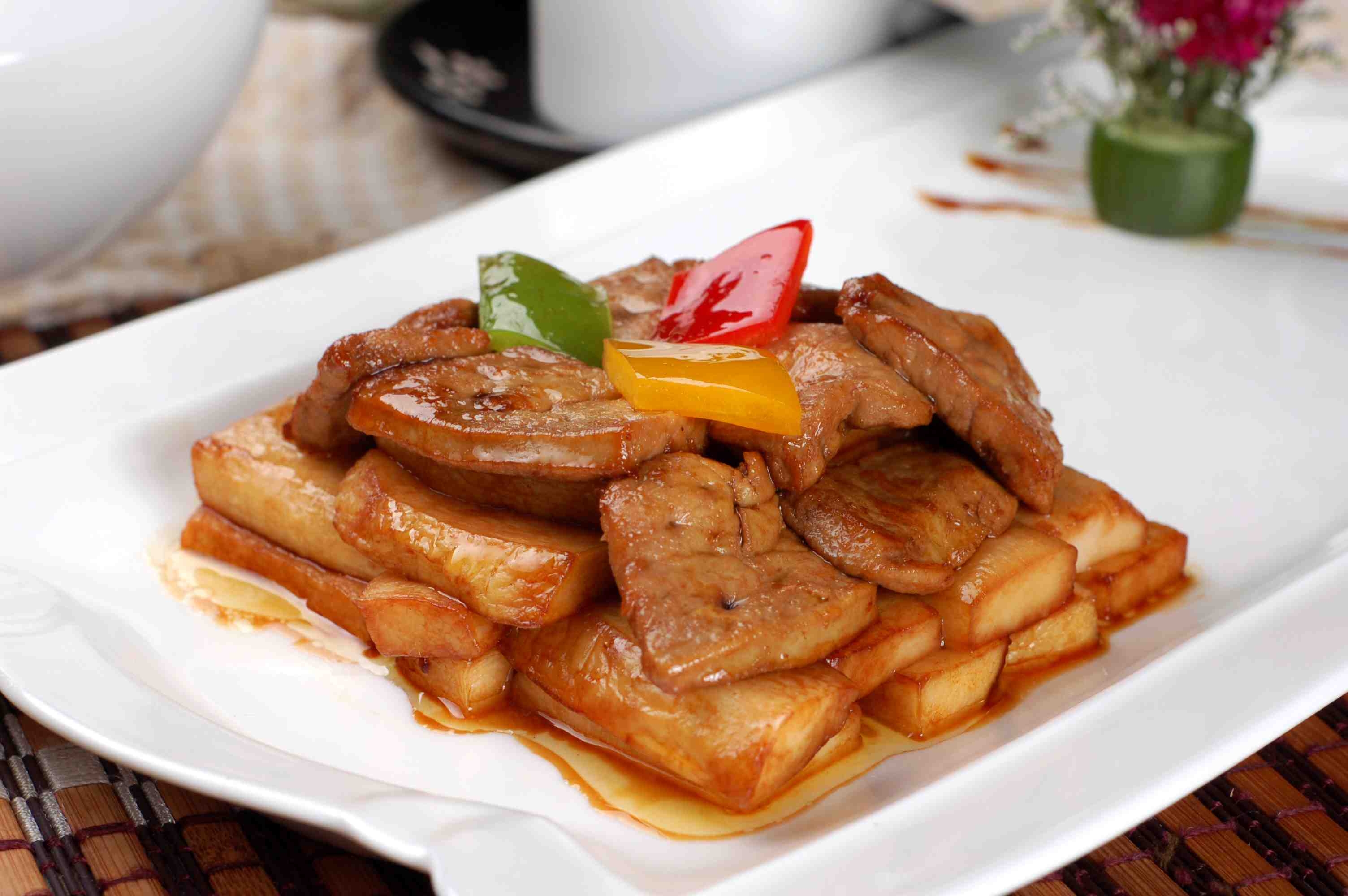 餐饮美食湘菜-法式鹅肝炒香菌宣传图片灯箱