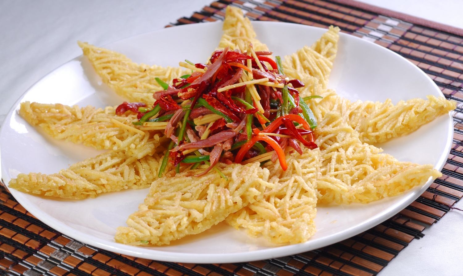 高清图片餐饮美食川菜热鸭丝土豆饼高清图片