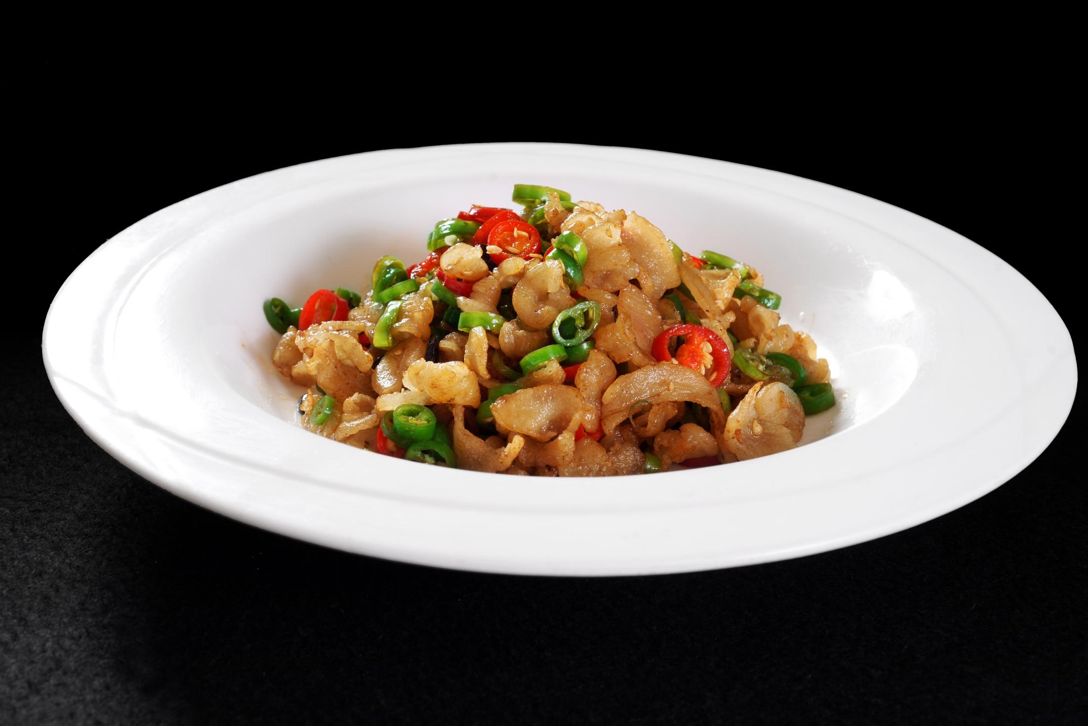 高清图片餐饮美食川菜湘豆豉辣椒烤油渣高清图片