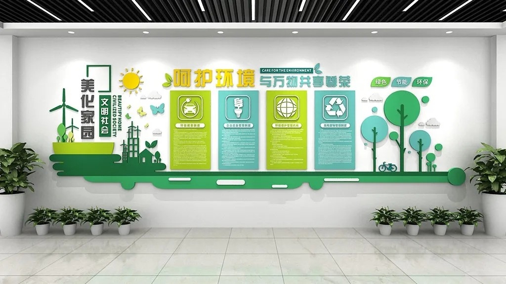 清新绿色保护环境垃圾分类环保社区绿化文化墙