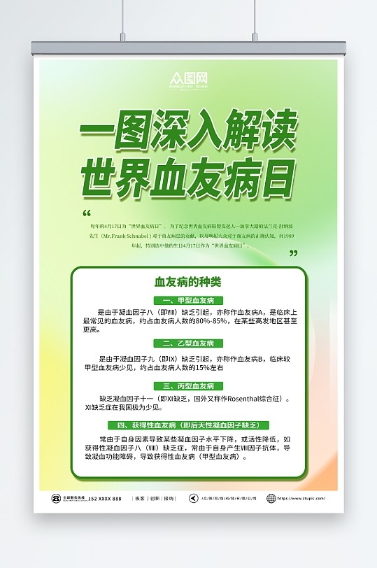 浅绿色世界血友病日医疗科普海报