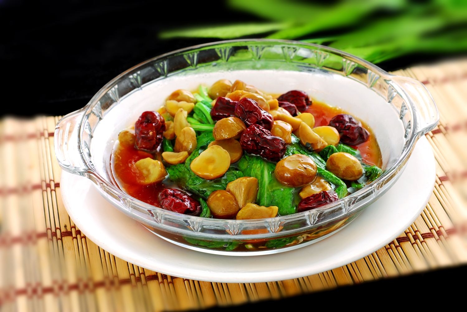 餐饮美食川菜栗子菜心高清图片