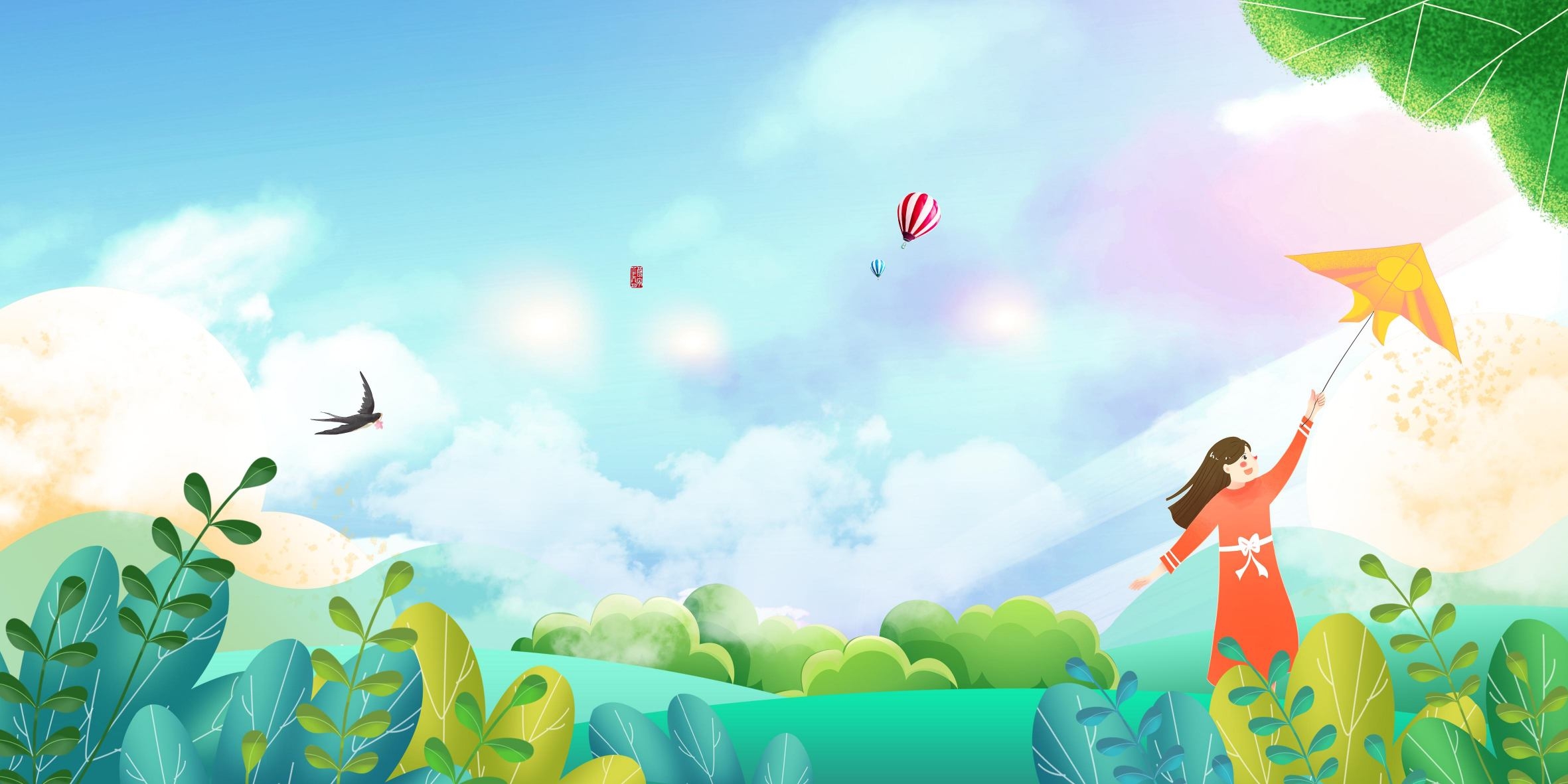 春游春天放风筝背景展板