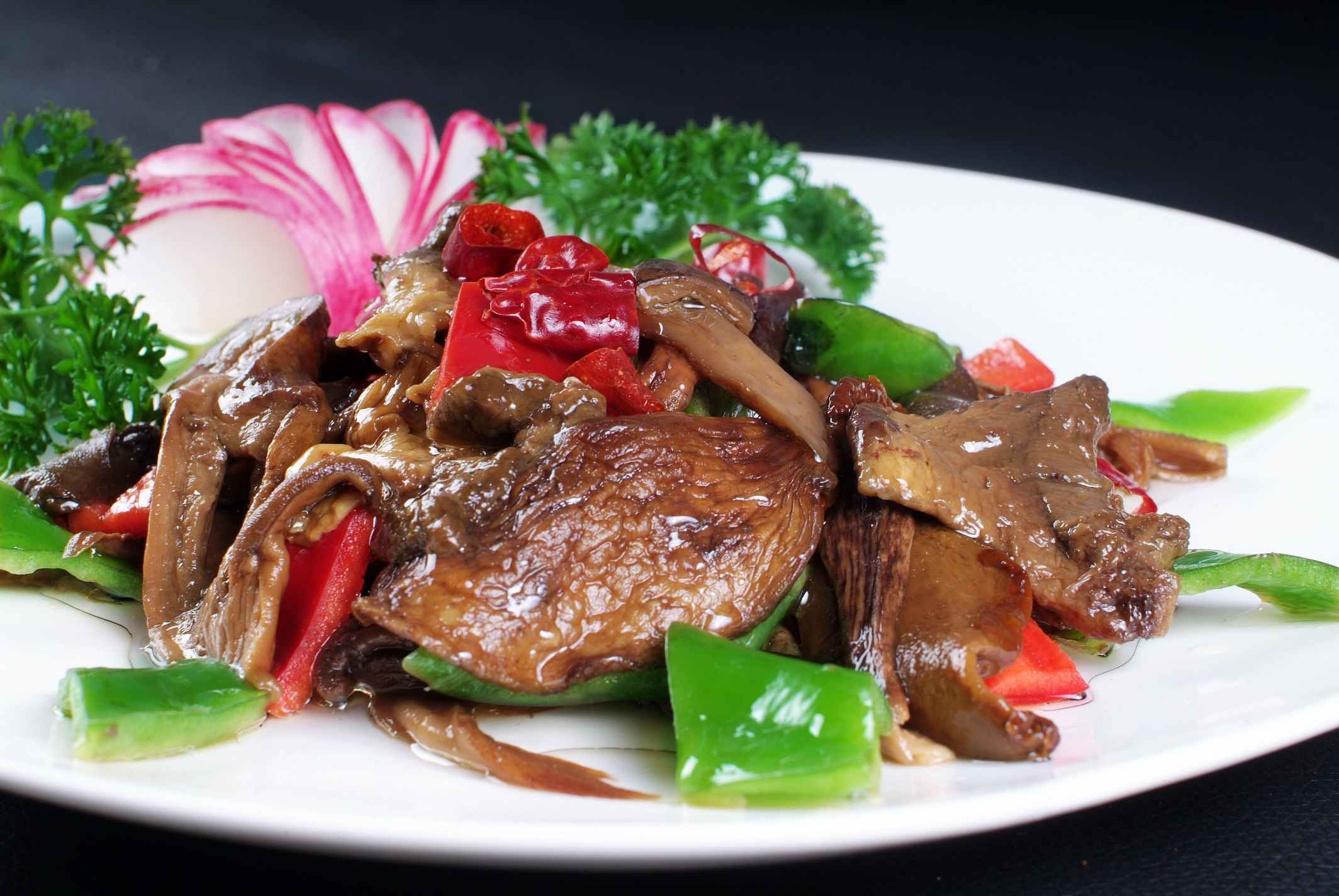 餐饮美食双椒牛肝菌宣传图片灯箱