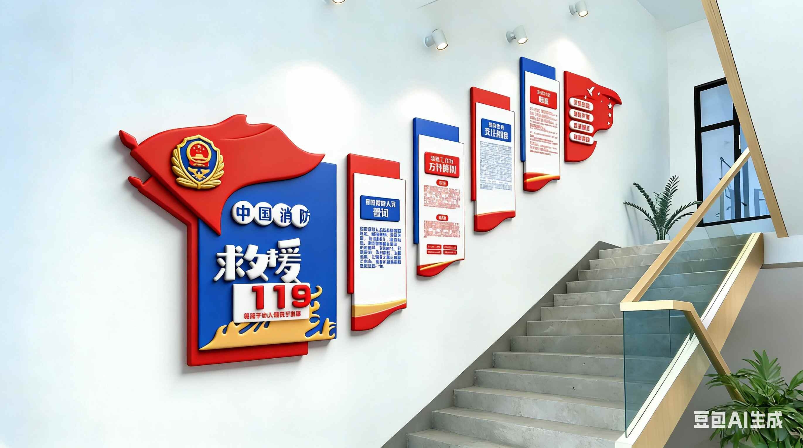 消防救援队消防文化墙设计楼道背景