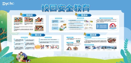 校园安全防踩踏防溺水防火灾防地震教育展板