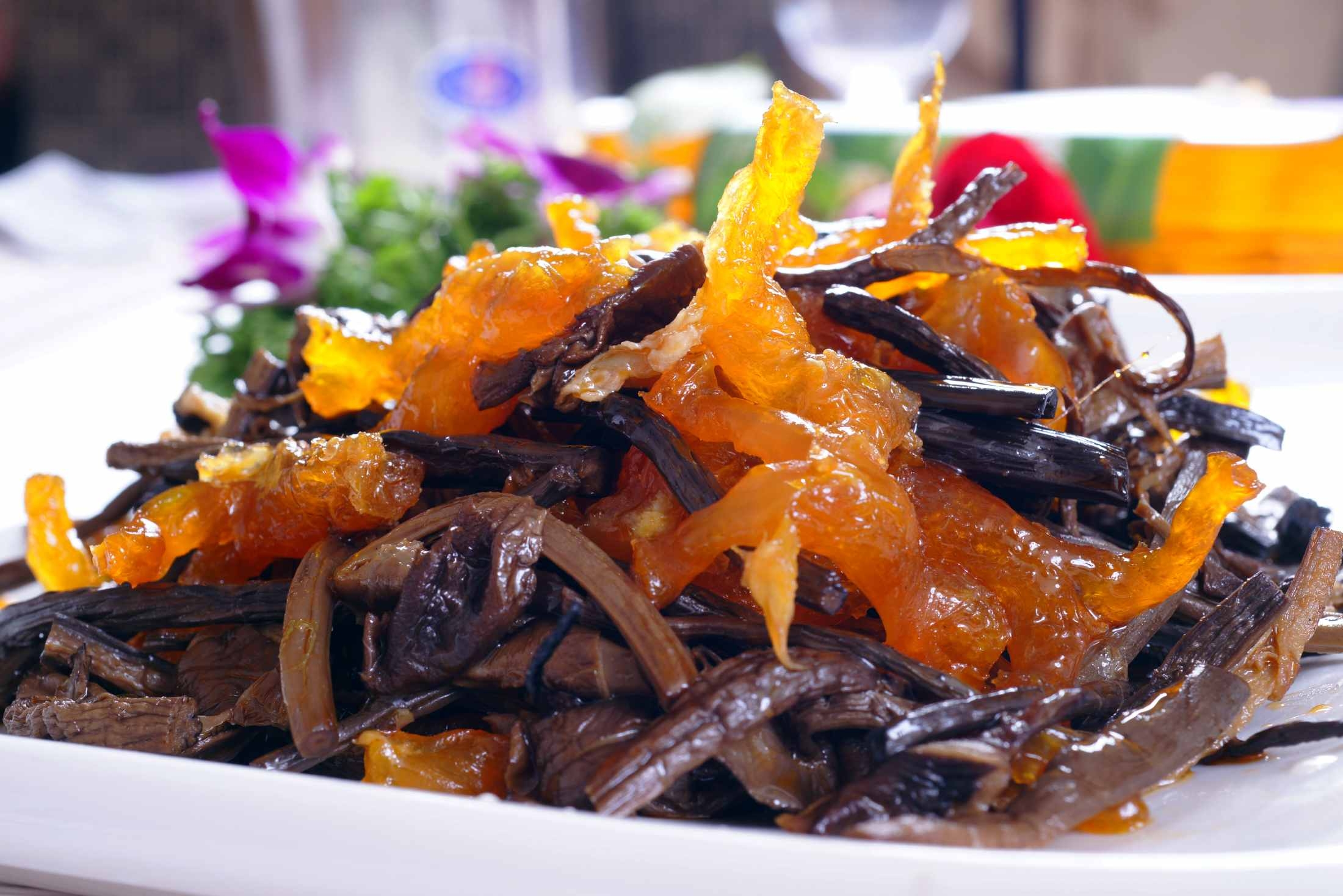 高清图片餐饮美食川菜茶树菇烩鹿筋高清图片