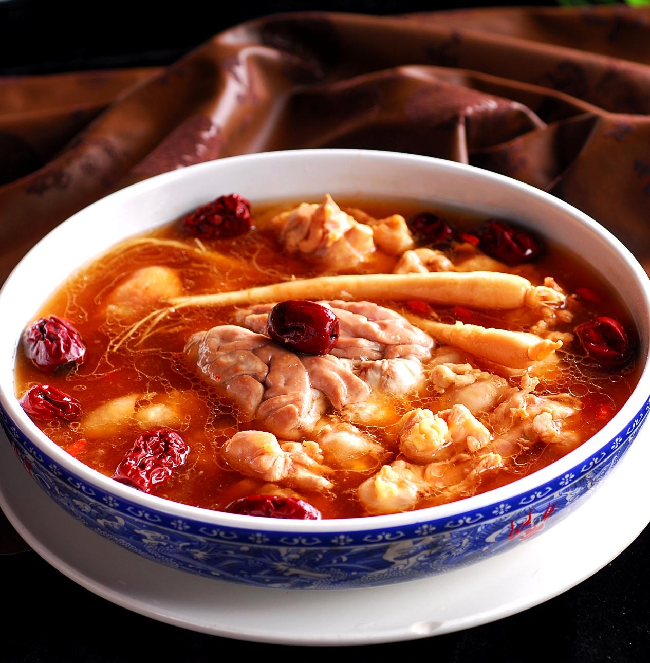 高清图片餐饮美食川菜歪菜小炒鲜人参脑花炖土鸡高清图片