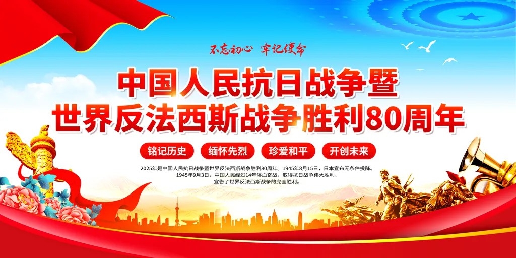 抗战胜利抗日战争胜利80周年党建展板海报