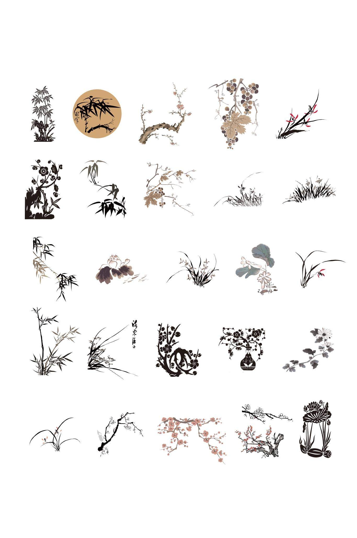 矢量中国风水墨梅兰竹菊AI