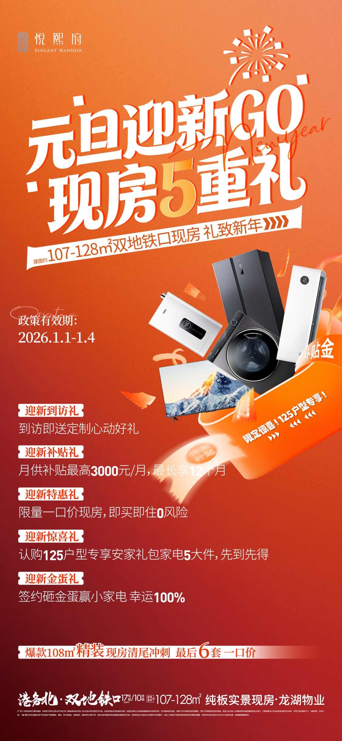 悦熙府新年元旦五重礼宣传海报AI