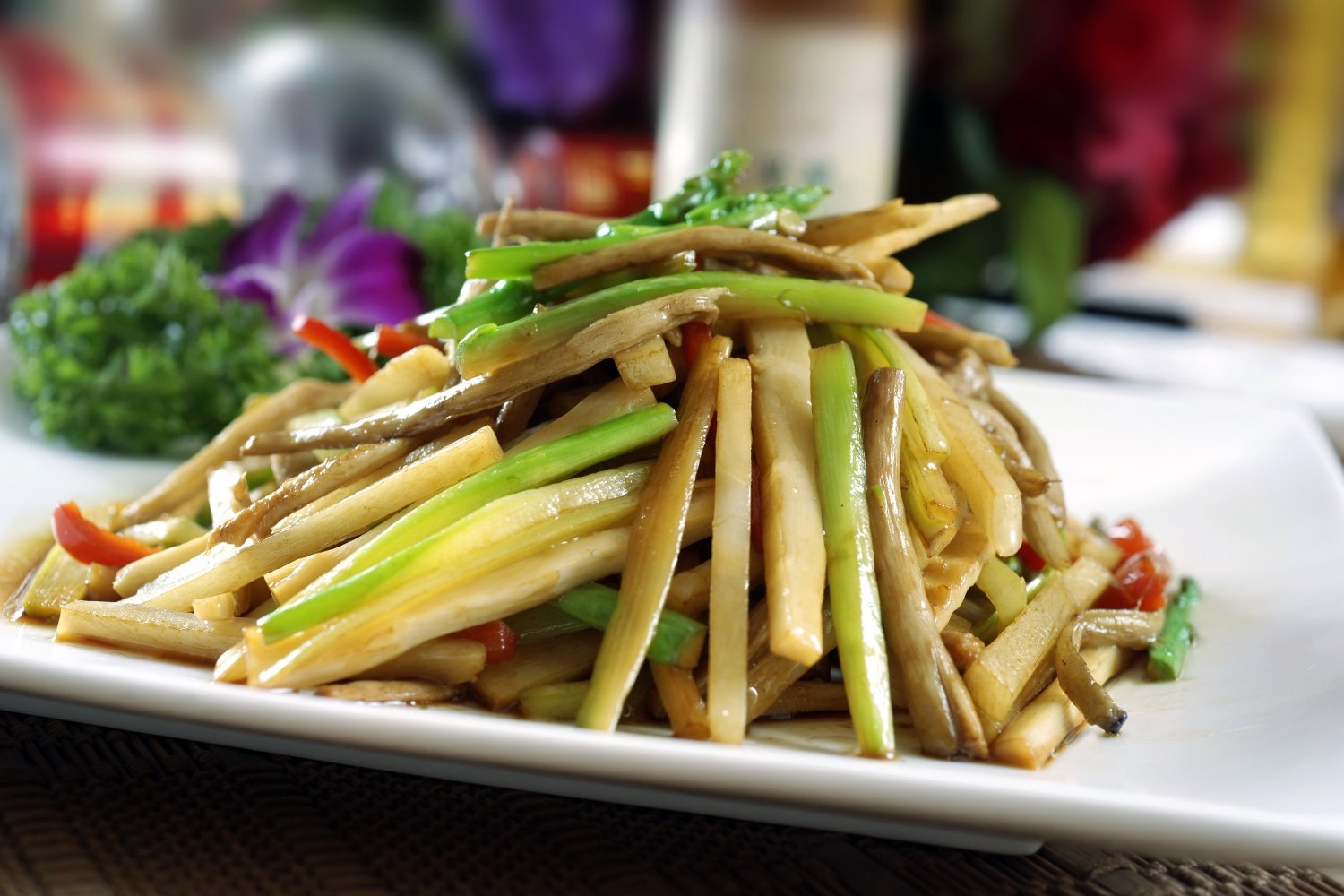 餐饮美食川菜热芦笋炒茶树菇高清图片681