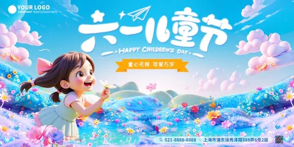 彩色3d风立体61儿童节童心无限可爱万岁儿童节展板