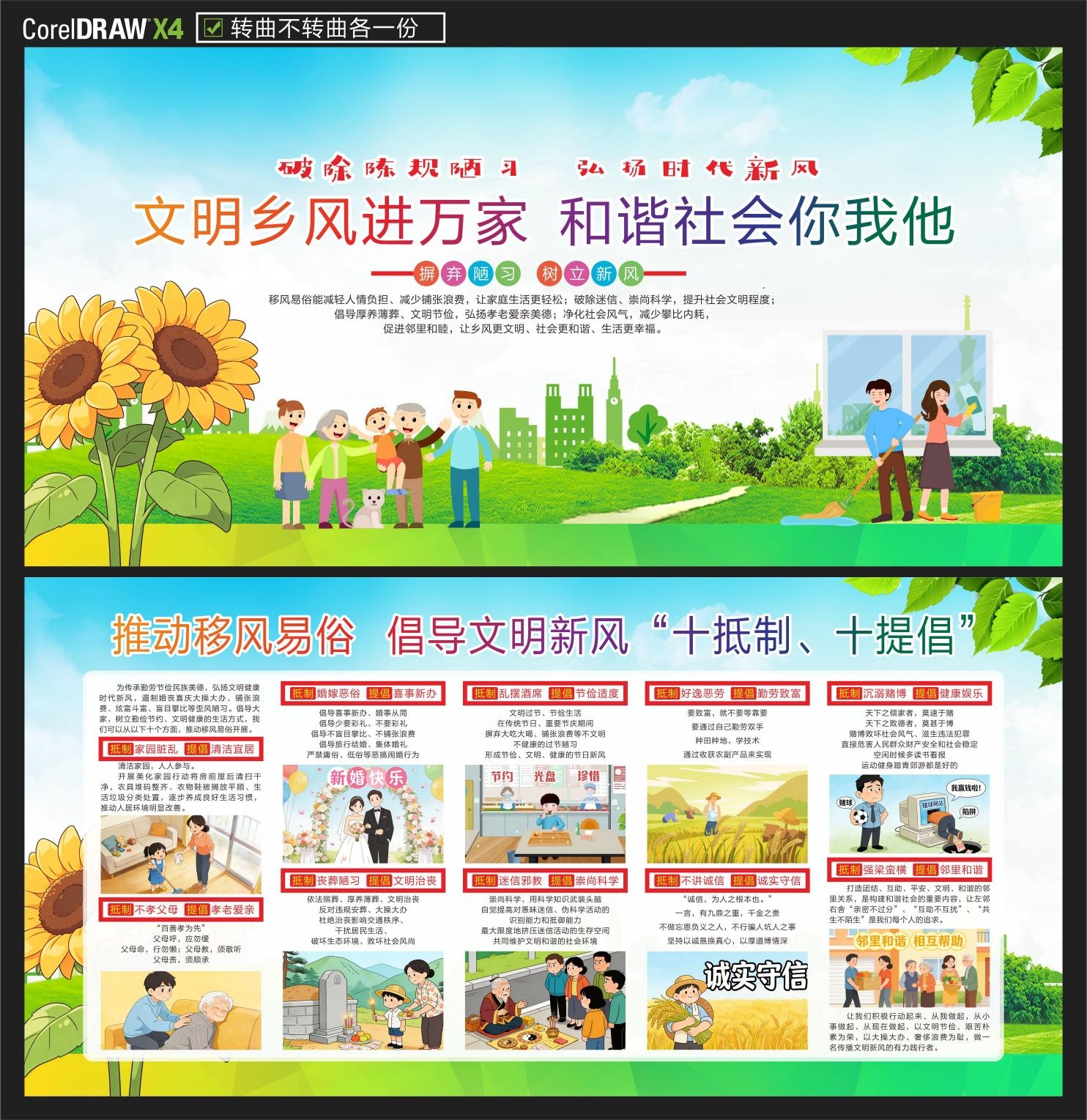 绿色移风易俗展板宣传栏CDR素材源文件