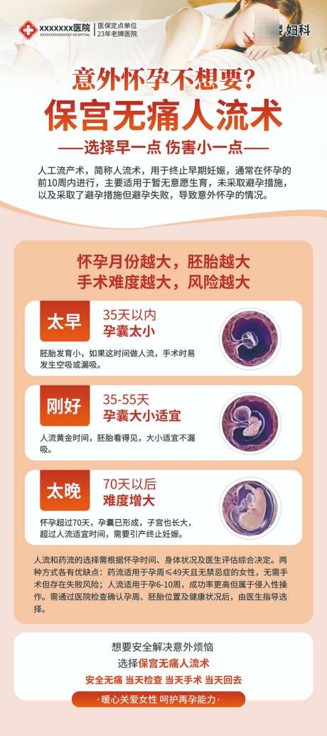 妇科科无痛人流流产展架海报