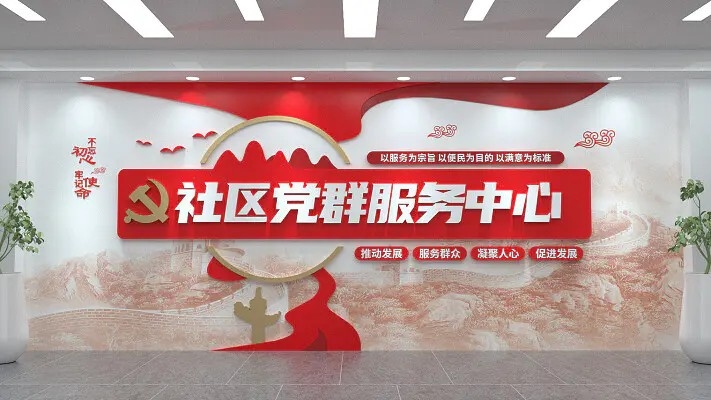 社区党群服务中心文化墙红色大气党建文化墙3D文化墙