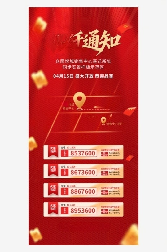 红色店铺搬迁喜迁新址通知海报
