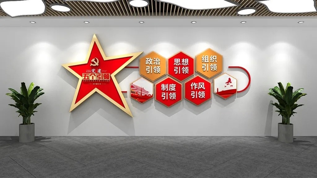 五星红色大气党建五个引领党建文化墙