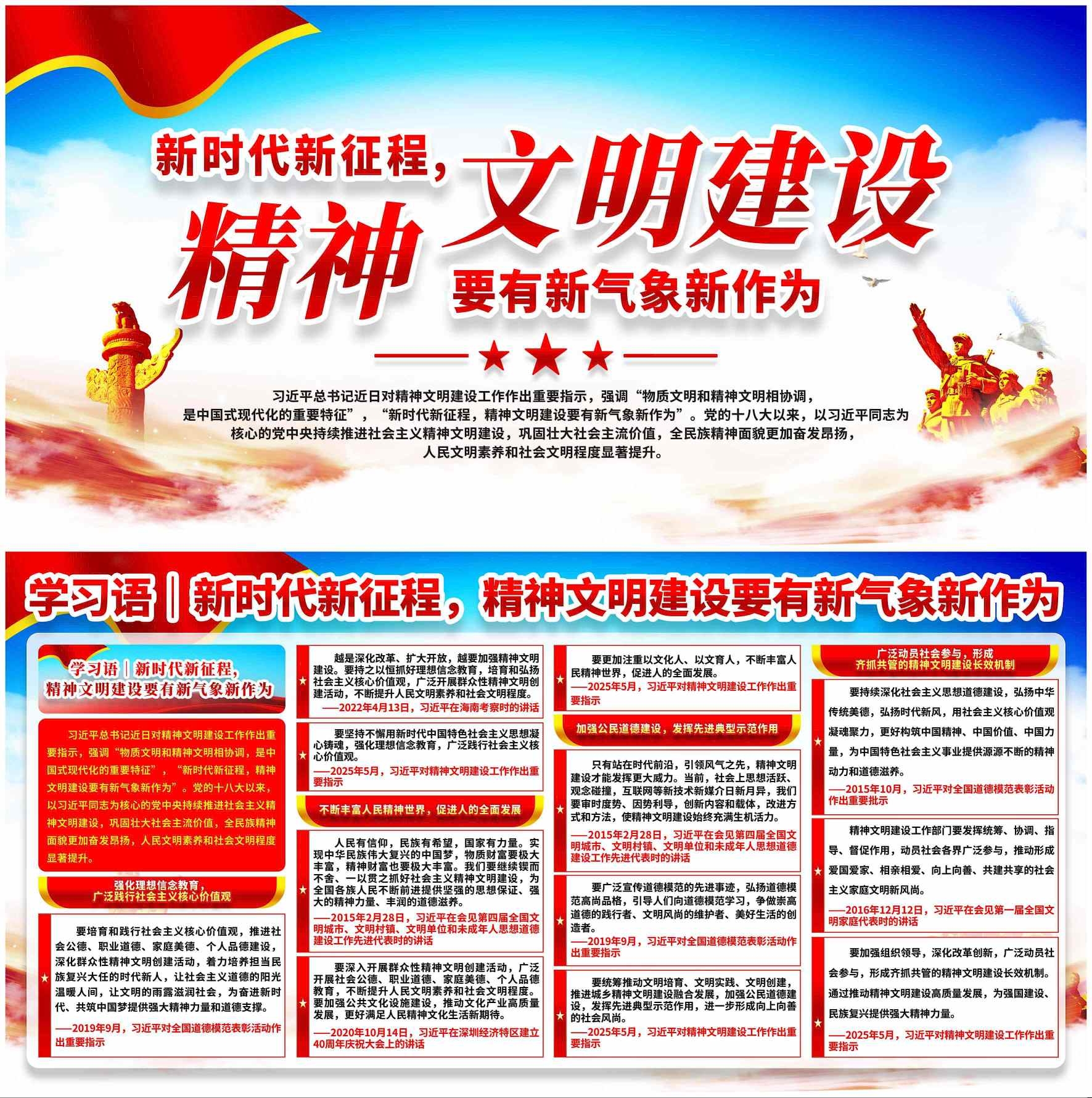 新时代精神文明建设党建展板PSD素材源文件