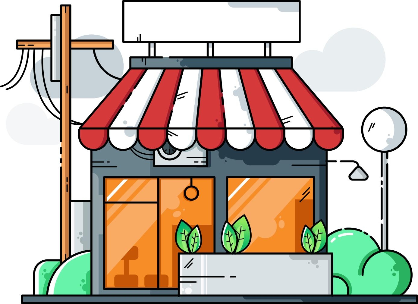 高清手绘感便利店商店房屋装饰画AI