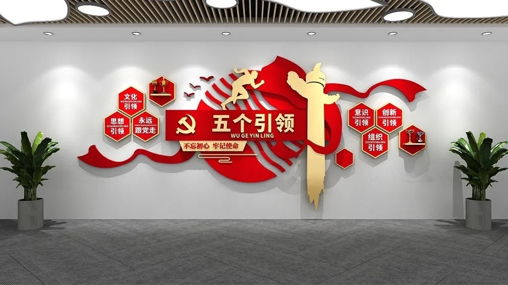 红色党建强化五个引领原创文化墙