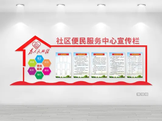 橙色简约风格社区便民服务中心文化墙便民服务公示栏文化墙